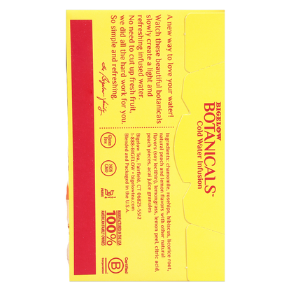 Bigelow Botanicals Peach Lemonade Acai Cold Water Infusion Caffeine Free Tea Bags 18ct Box
