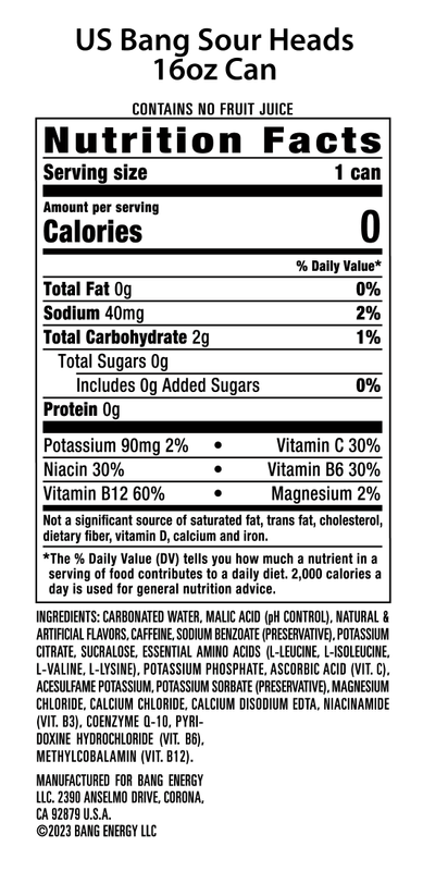 Bang Energy Sour Heads 16oz Can