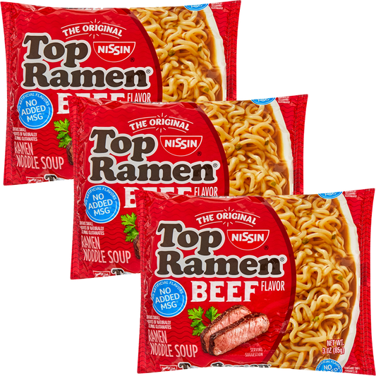 3ct Nissin Top Ramen Beef Flavor Ramen Noodle soup 3oz
