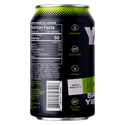 YATE Organic Sparkling Yerba Mate Tea Sub-Lime Ginger 12oz Can