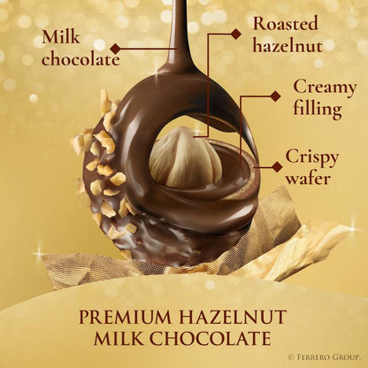 Ferrero Rocher Fine Hazelnut Milk Chocolate, 12 Count, Pack of 6 Individually Wrapped Chocolate Candy Gift Boxes, 5.3 oz