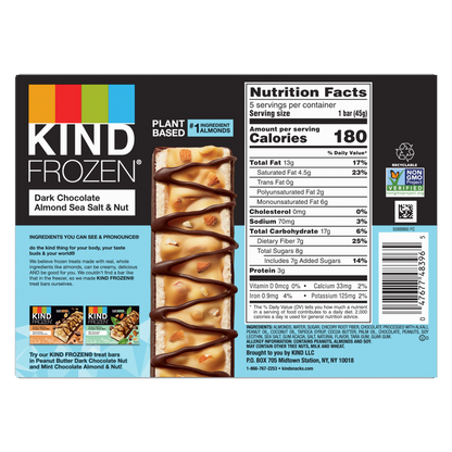 KIND FROZEN Dark Chocolate Almond Sea Salt & Nut Plant Based Frozen Treat Bars, 5 Pack, 1.6 Oz Bars