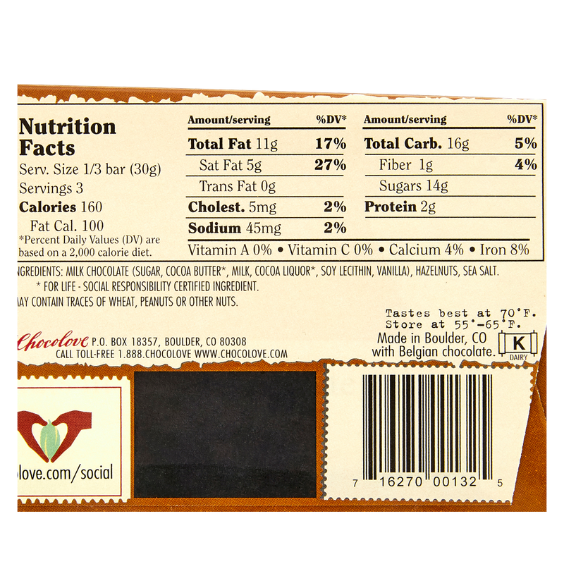 Chocolove Hazelnut in Milk Chocolate 3.2oz