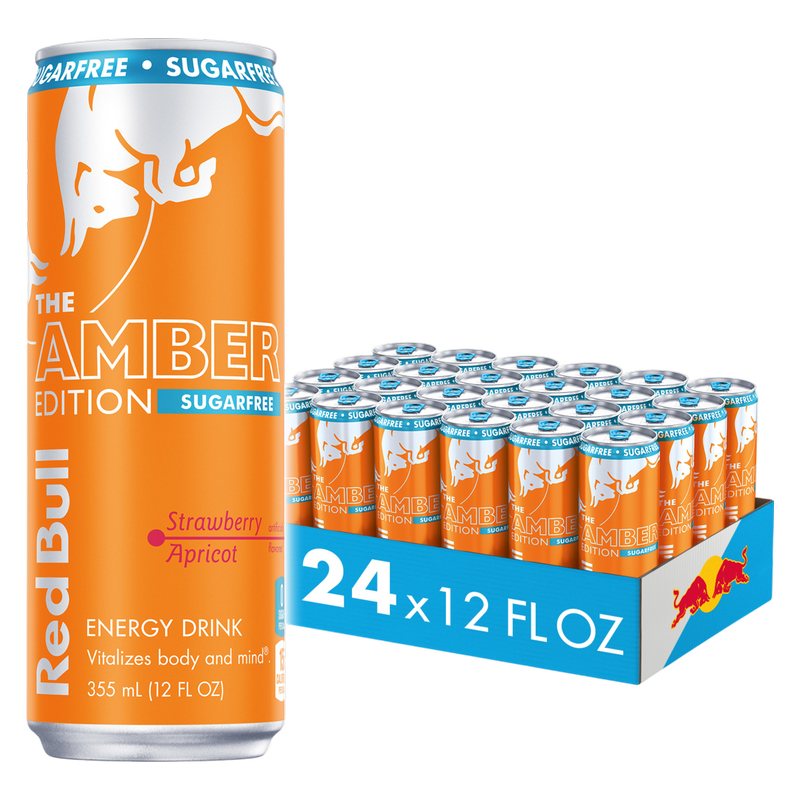 Red Bull Sugar Free Amber Edition Strawberry Apricot Energy Drink 24pk 12oz Can- XL