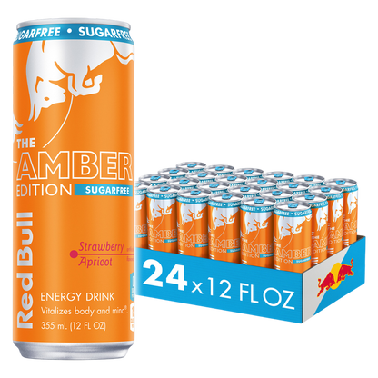 Red Bull Sugar Free Amber Edition Strawberry Apricot Energy Drink 24pk 12oz Can- XL