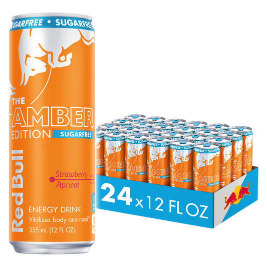 Red Bull Sugar Free Amber Edition Strawberry Apricot Energy Drink 24pk 12oz Can- XL