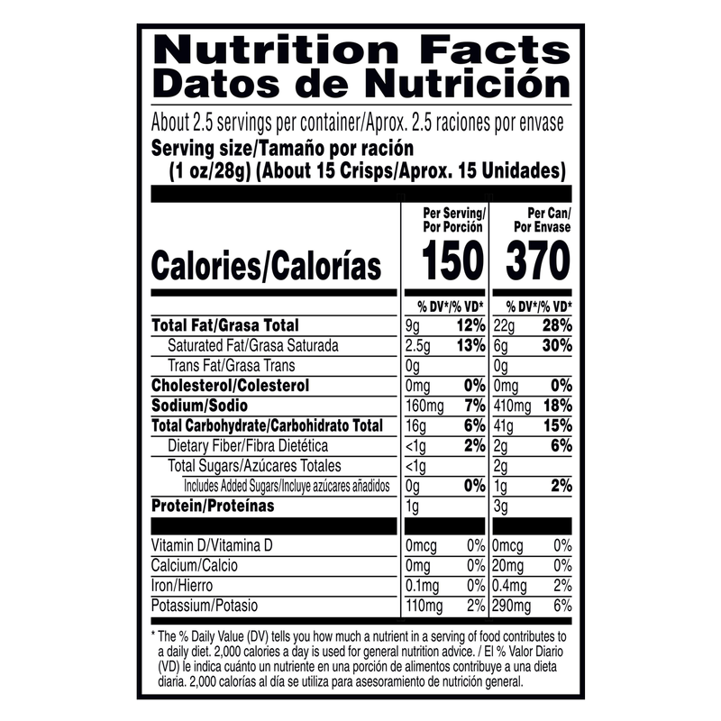 Pringles Potato Crisps Chips Sour Cream and Onion 2.5oz Grab N' Go