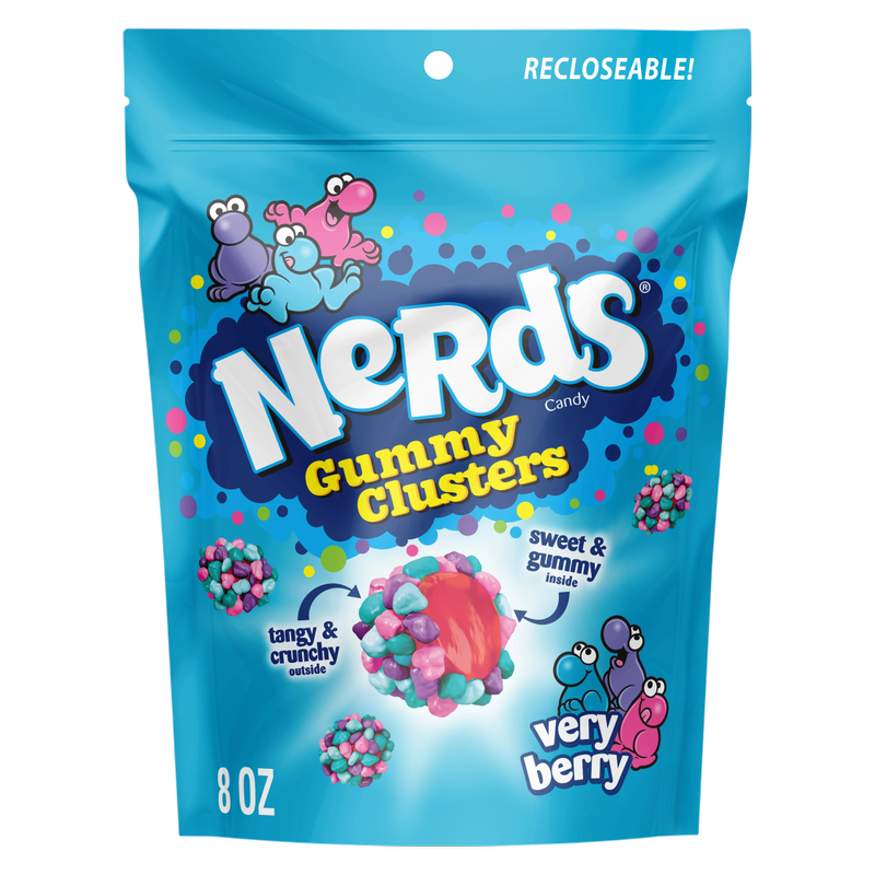 NERDS Gummy Clusters, Candy, Very Berry, Crunchy and Gummy, 8 oz