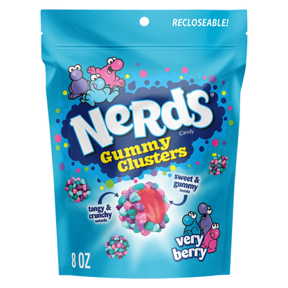 NERDS Gummy Clusters, Candy, Very Berry, Crunchy and Gummy, 8 oz