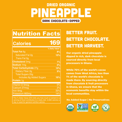 Mavuno Harvest Organic Dark Chocolate Dipped Dried Pineapple, 3oz