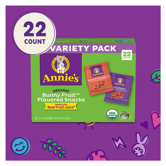 Annie's Organic Bunny Fruit Snacks, Variety Pack, Gluten Free, 22 ct