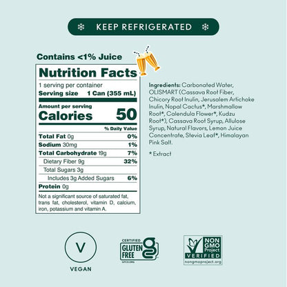 OLIPOP 9g Fiber Prebiotic Soda, Cream Soda, 12oz Can
