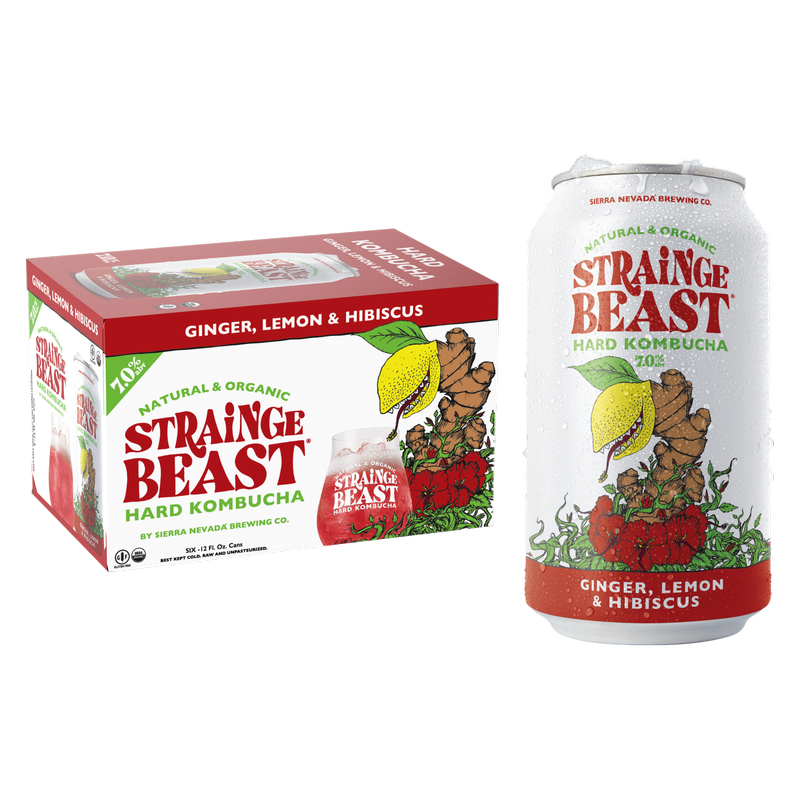 Strainge Beast Hard Kombucha Ginger Lemon Hibiscus 6pk 12oz Can