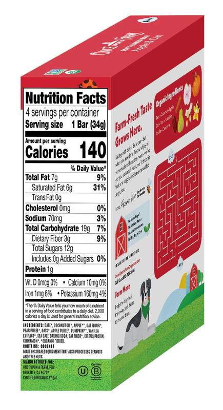 Once Upon a Farm Organic Soft-Baked Bar, Apple & Oat, 4ct