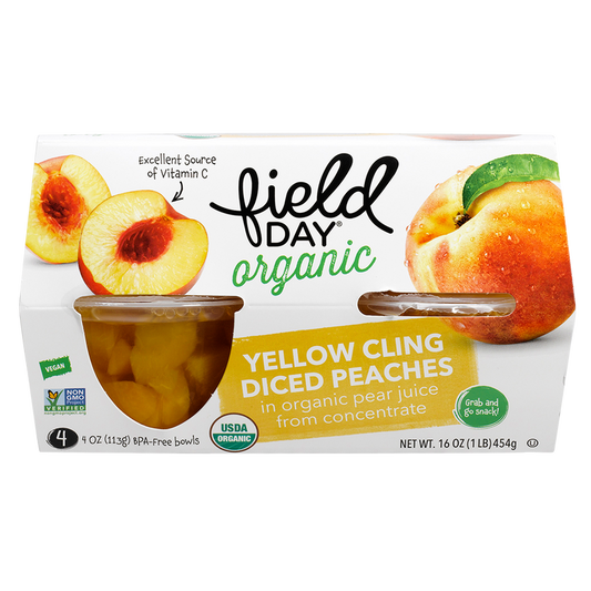 Field Day Organic Yellow Cling Diced Peaches in Pear Juice 4oz