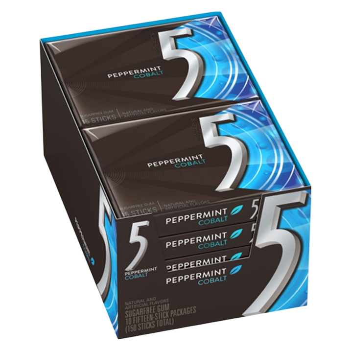 5 GUM Peppermint Cobalt Sugar Free Chewing Gum 10 CT