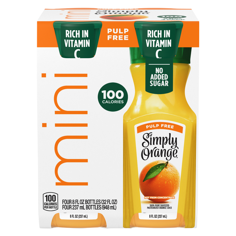 Simply Orange Juice 4pk 8oz 4pk Mini Bottles