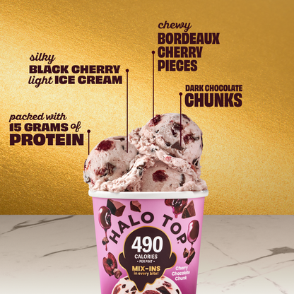 Halo Top Cherry Chocolate Chip Chunk Light Ice Cream, Lower Calorie Frozen Dessert Pint, 16 fl oz