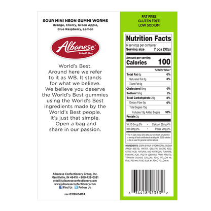 Albanese Confectionery Sour 12 Flavor Mini Gummi Worms 3.5oz