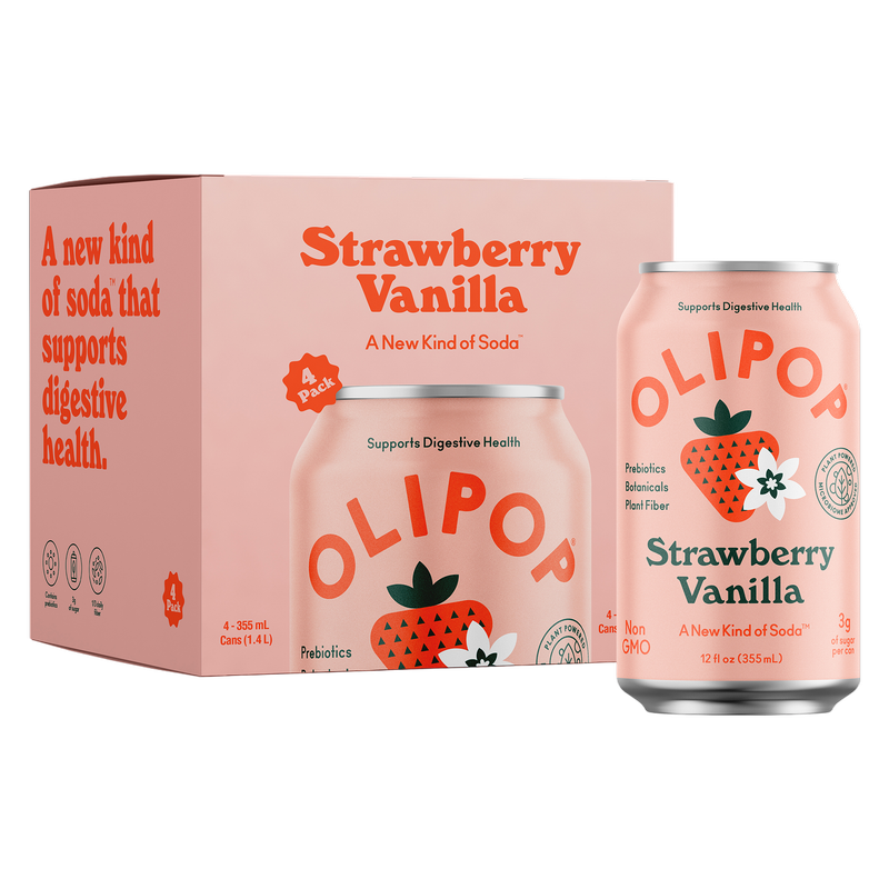 Olipop Strawberry Vanilla 4pk 12oz Can- XL