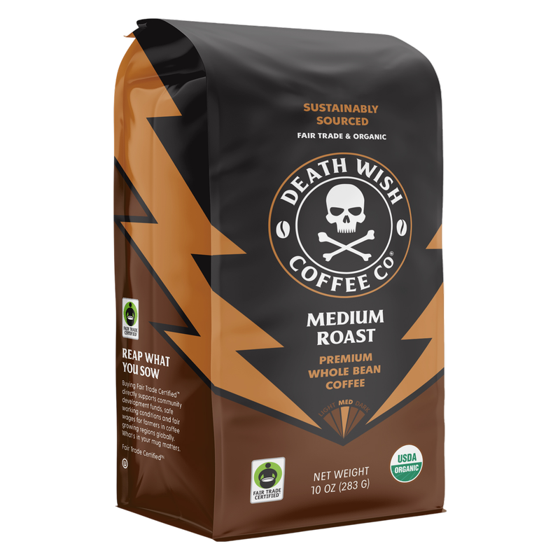 Death Wish Coffee Organic Medium Roast Whole Bean 10oz Bag