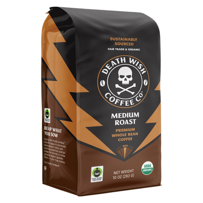 Death Wish Coffee Organic Medium Roast Whole Bean 10oz Bag
