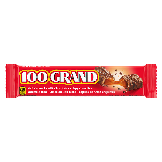 100 Grand, Crispy Milk Chocolate with Caramel, Full Size Candy Bar, 1.5 oz