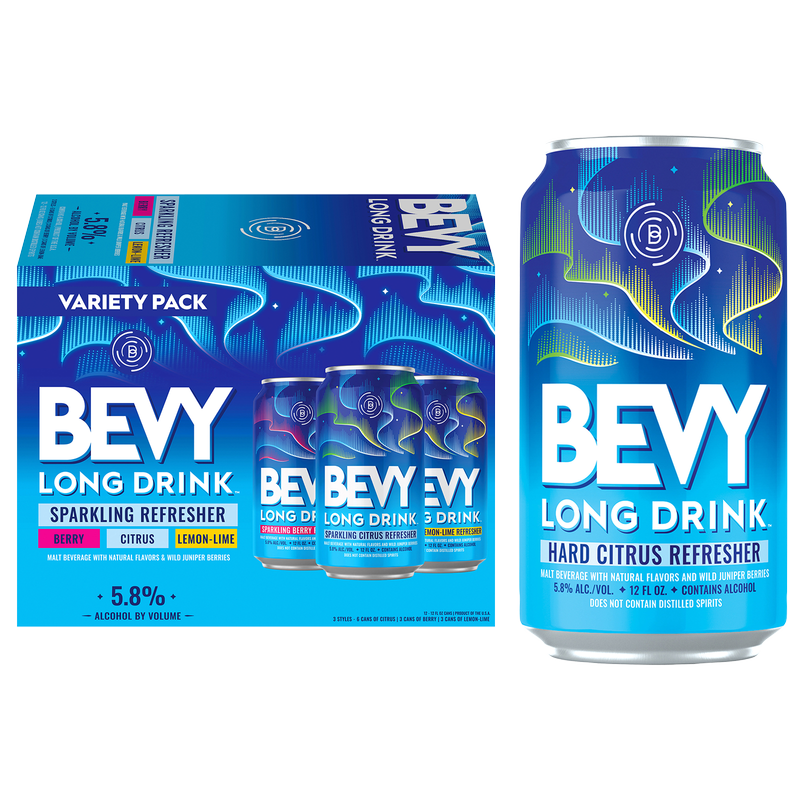 Bevy Long Drink Hard Sparkling Variety Pack Refresher, Cocktail Inspired 12pk 12oz Can 5.8% ABV