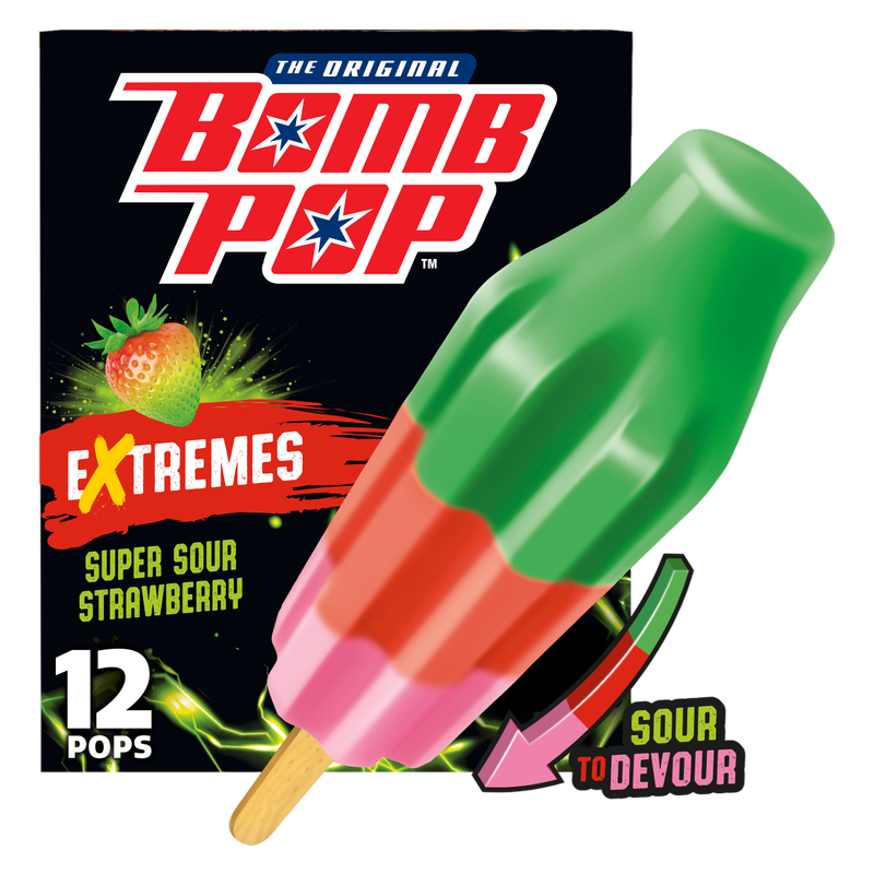 Bomb Pop Extremes Super Sour Strawberry Ice Pops, 12 Pack