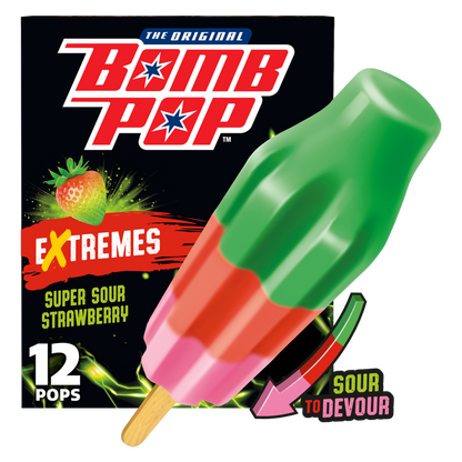 Bomb Pop Extremes Super Sour Strawberry Ice Pops, 12 Pack
