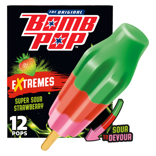 Bomb Pop Extremes Super Sour Strawberry Ice Pops, 12 Pack