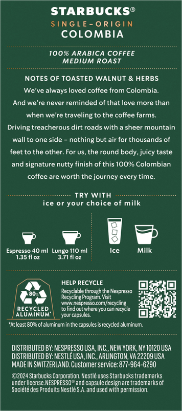 Starbucks By Nespresso Colombian Espresso Roast 10ct Capsules