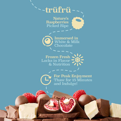 Tru Fru Natures Raspberries Hyper Chilled in White & Milk Chocolate