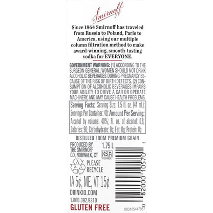 Smirnoff Vodka 1.75L (80 Proof)