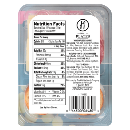 Hillshire Snacking Protein Small Plates Wine-Infused Salame & White Cheddar Cheese - 2.76oz