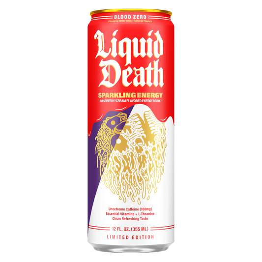 Liquid Death Blood Zero (Raspberry & Cream) Sparkling Energy 12oz