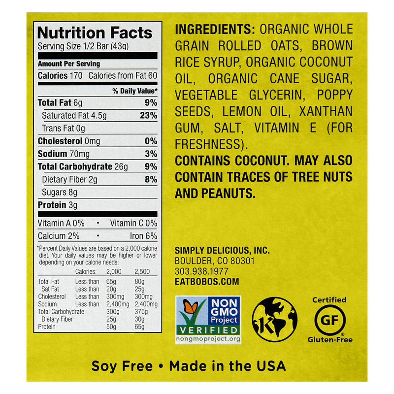 Bobo's Lemon Poppyseed Oat Bar 3oz