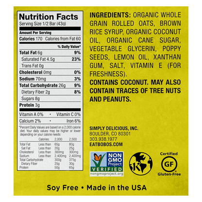 Bobo's Lemon Poppyseed Oat Bar 3oz