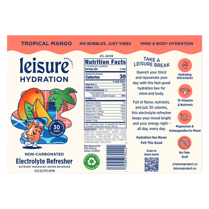 Leisure Hydration Tropical Mango Electrolyte Refresher 16oz Can