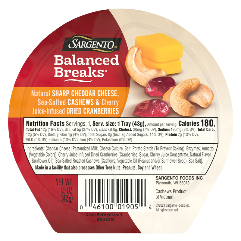 Sargento Balanced Breaks Sharp Cheddar with Cashews & Cranberry - 1.5oz