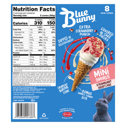 Blue Bunny Mini Swirls Strawberry Shortcake Cones, Frozen Dessert, 8 Pack