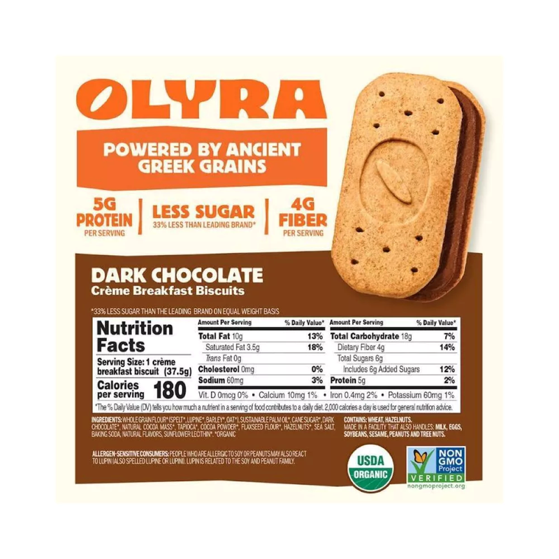 Olyra Dark Chocolate Crème Breakfast Biscuits, 5.3 oz