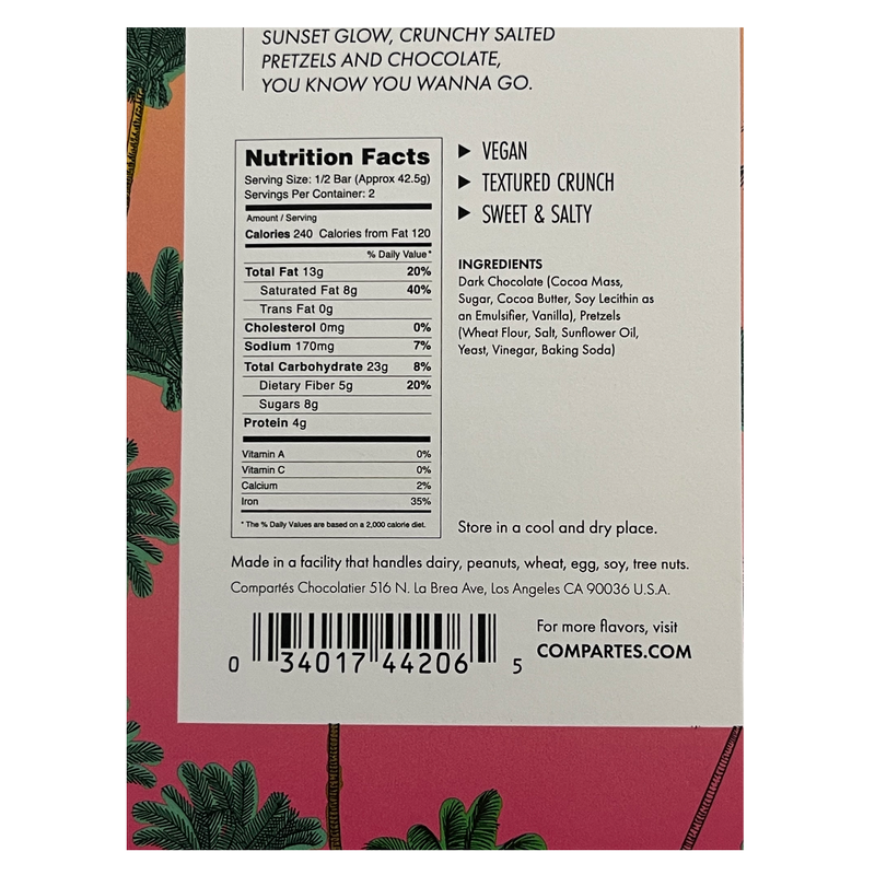 Compartés California Love Pretzel Dark Chocolate Bar 3oz