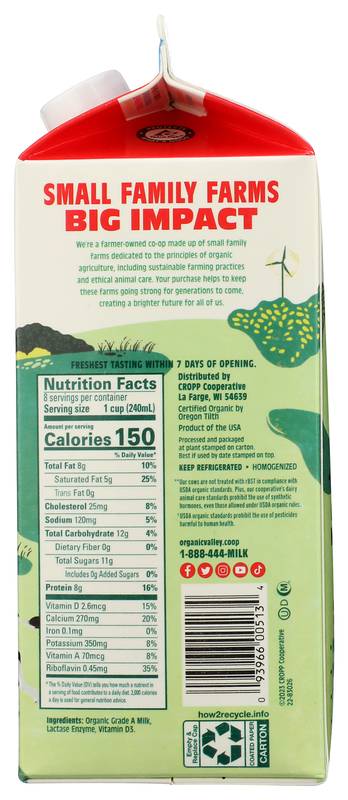 Organic Valley Lactose-Free Whole Milk 1/2 Gallon