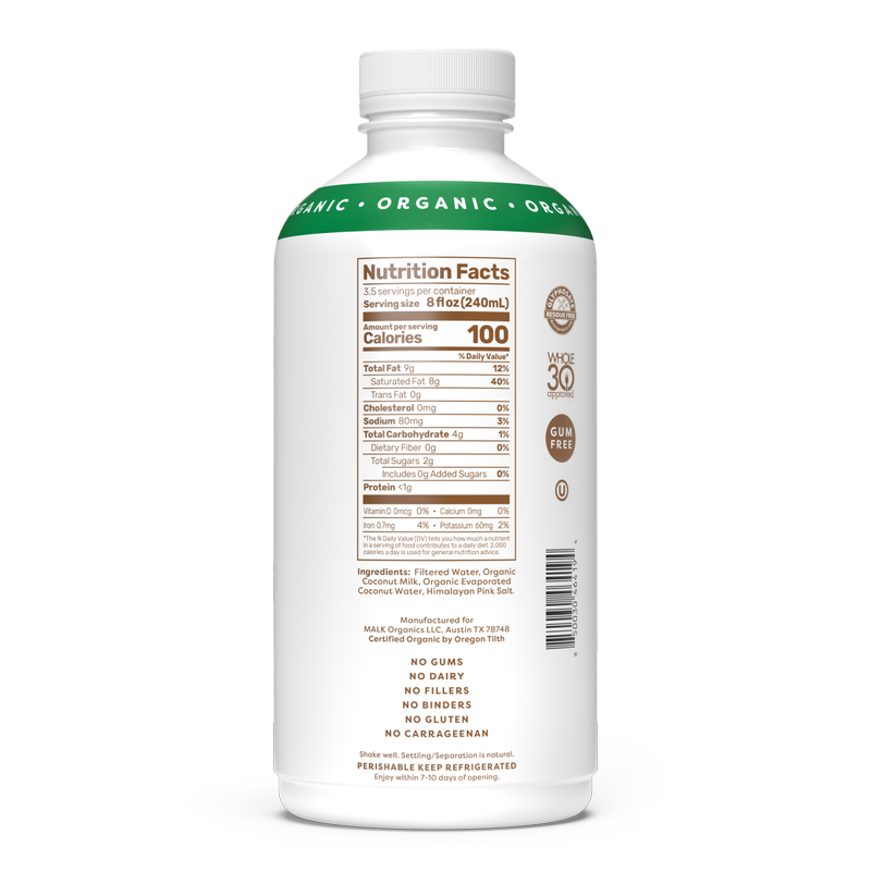 MALK Organic Unsweetened Coconut 28oz Btl
