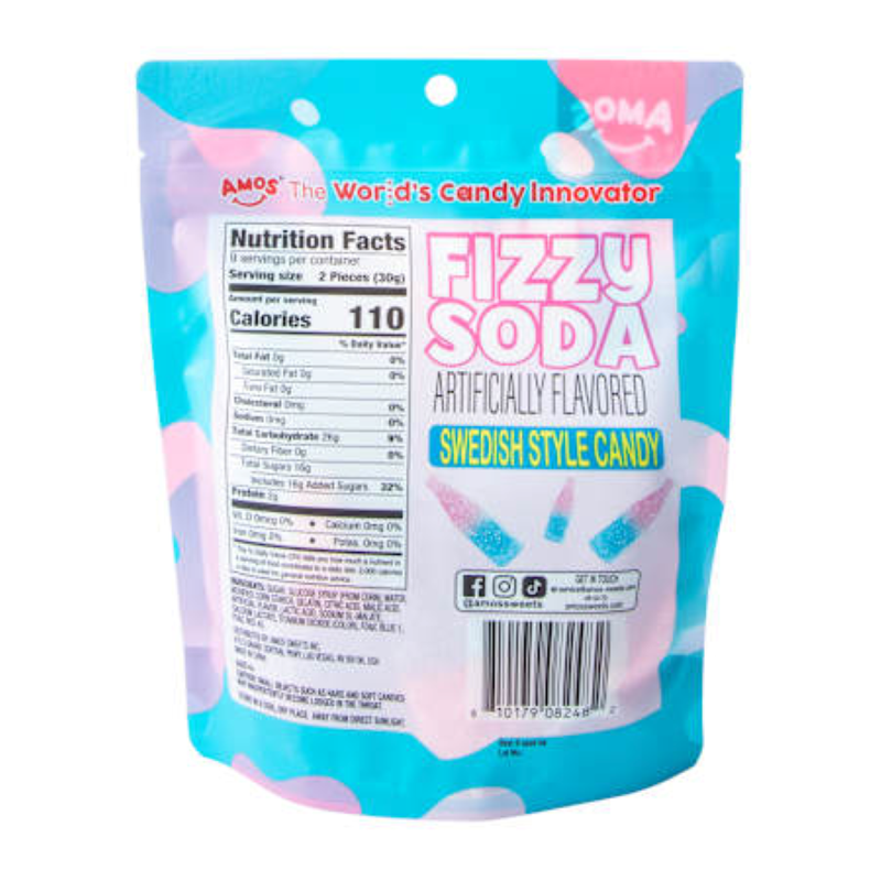 Amos Fizzy Soda Swedish Gummy Candy, 9.5 oz