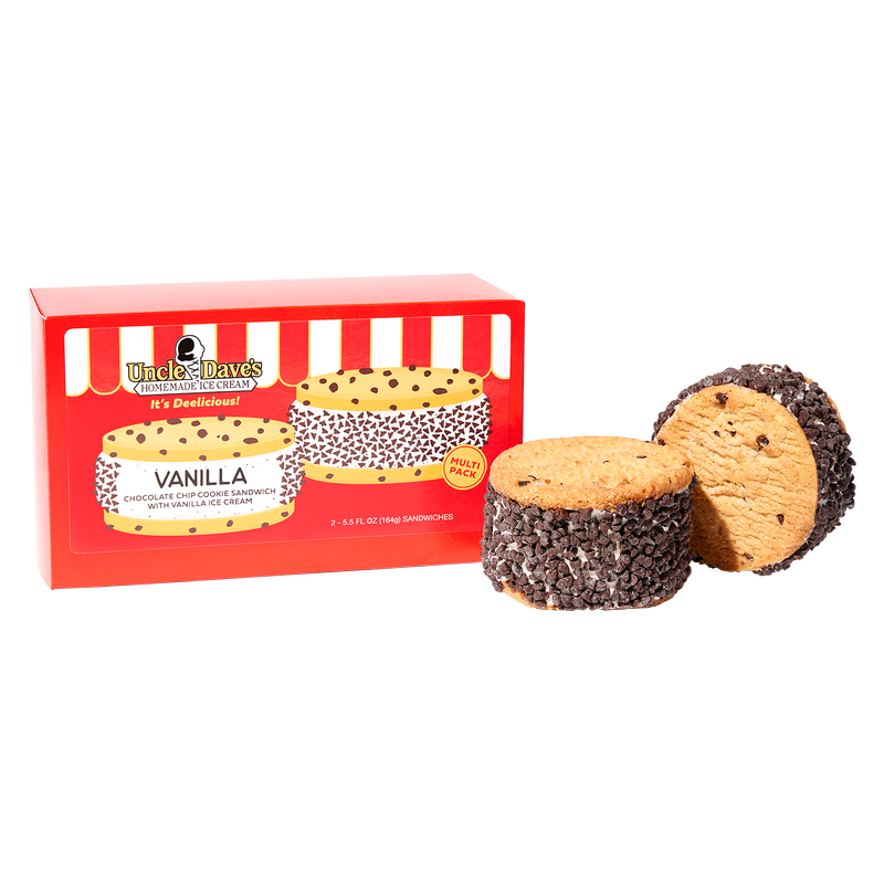 Uncle Dave's Super Premium Chocolate Chip Cookie Sandwich with Vanilla Ice Cream Two Pack