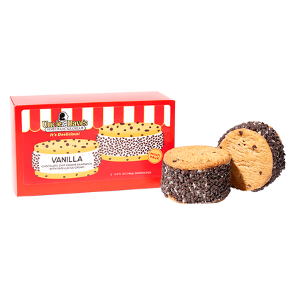 Uncle Dave's Super Premium Chocolate Chip Cookie Sandwich with Vanilla Ice Cream Two Pack