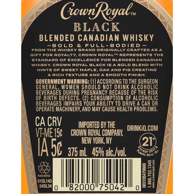 Crown Royal Black Blended Canadian Whisky, 375 mL