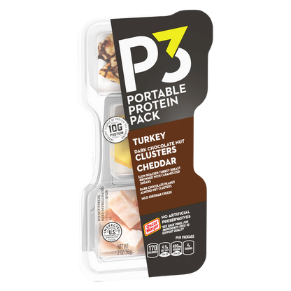 P3 Portable Protein Snack Pack with Dark Chocolate Almond Nut Clusters, Turkey & Cheddar Cheese - 2oz